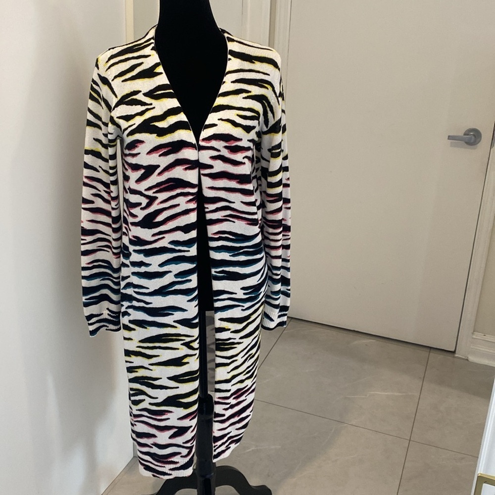 525 America, Zebra Print openfront long sleeved cotton cardigan. Size Small